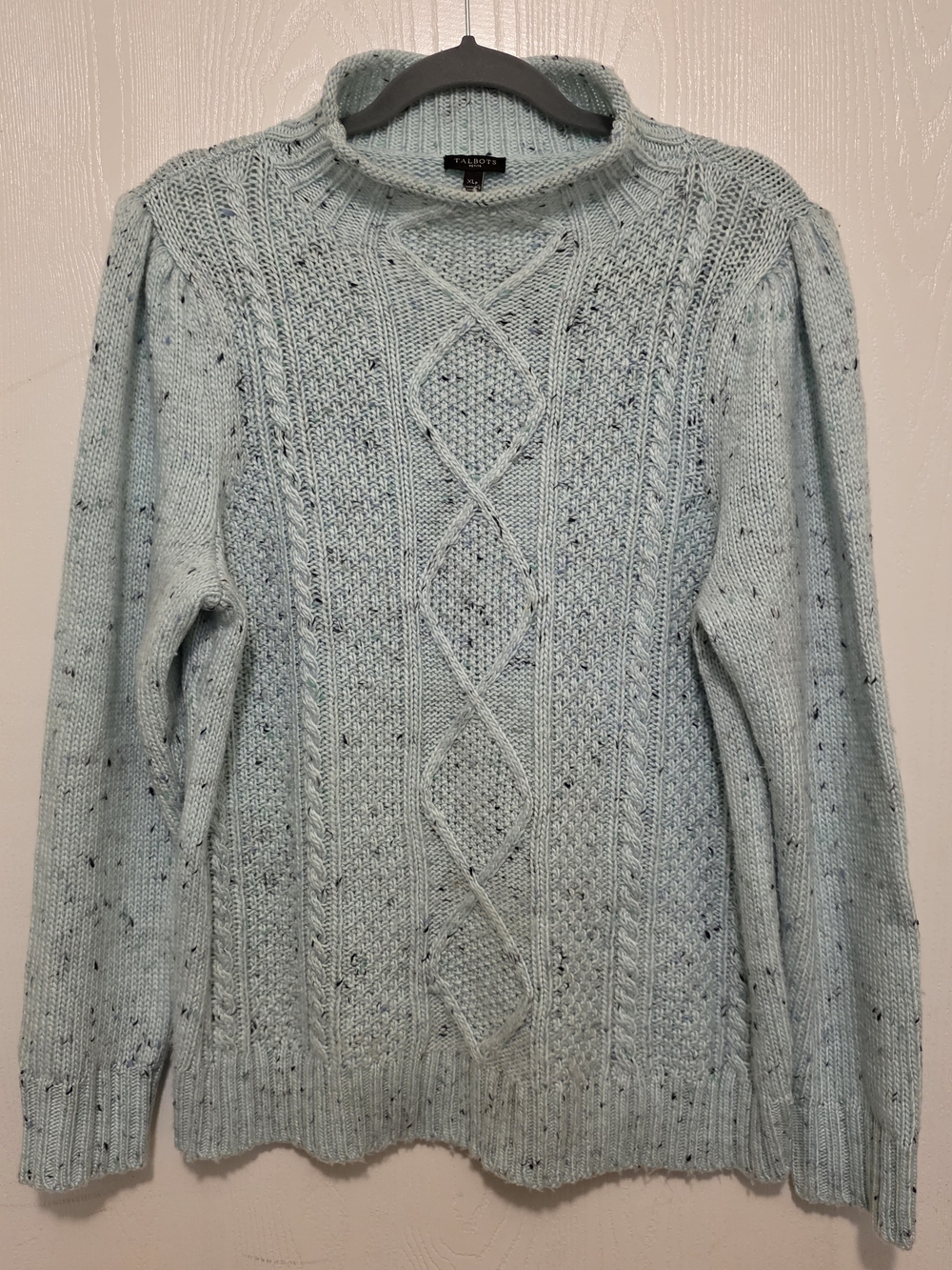 Talbots Light Blue Speckled Cable-Knit Crewneck Sweater